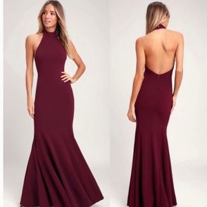 Lulu’s Women’s Sz M Slice Of Joy Burgundy Halter Maxi Dress Gown Formal NWT